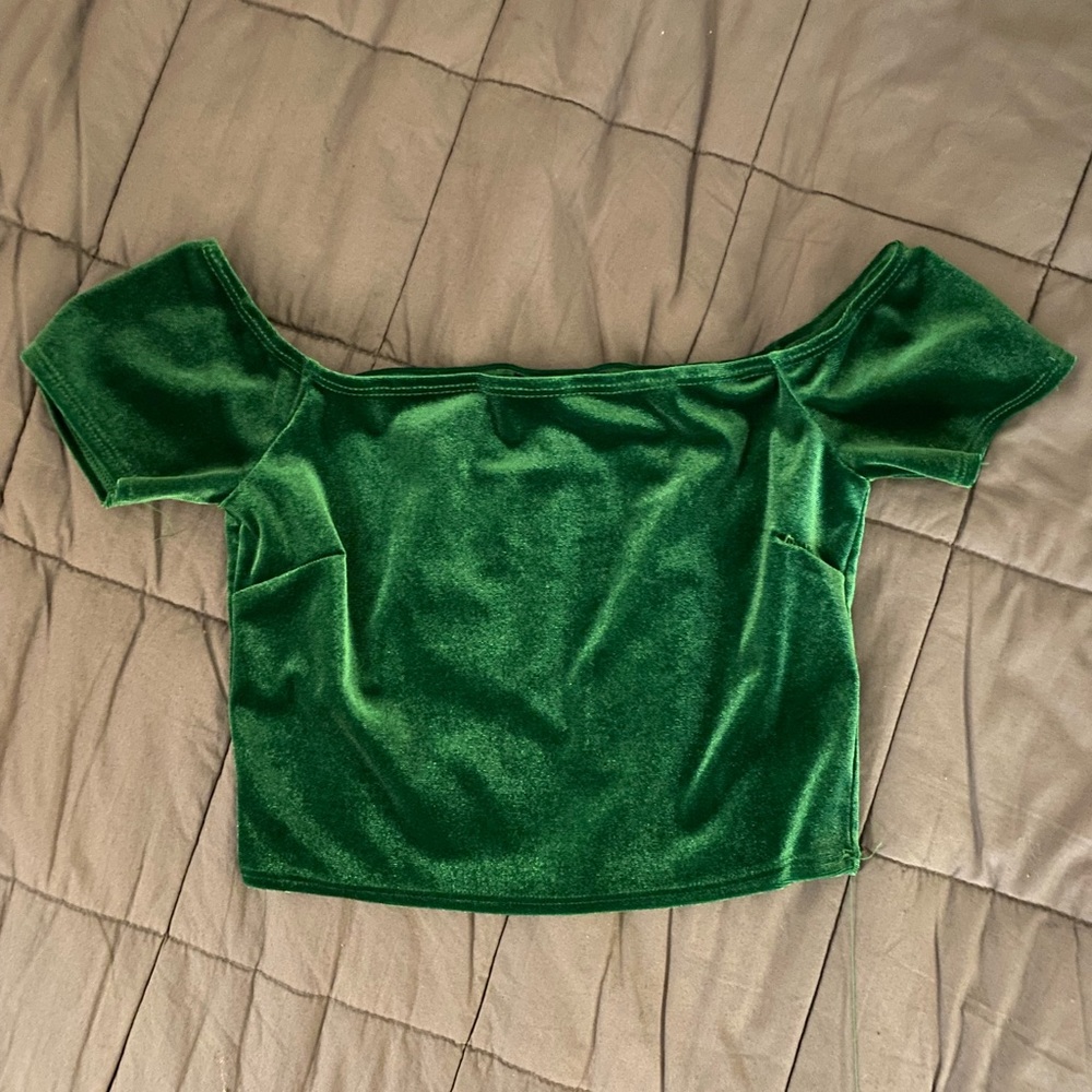Green Velvet Crop Top